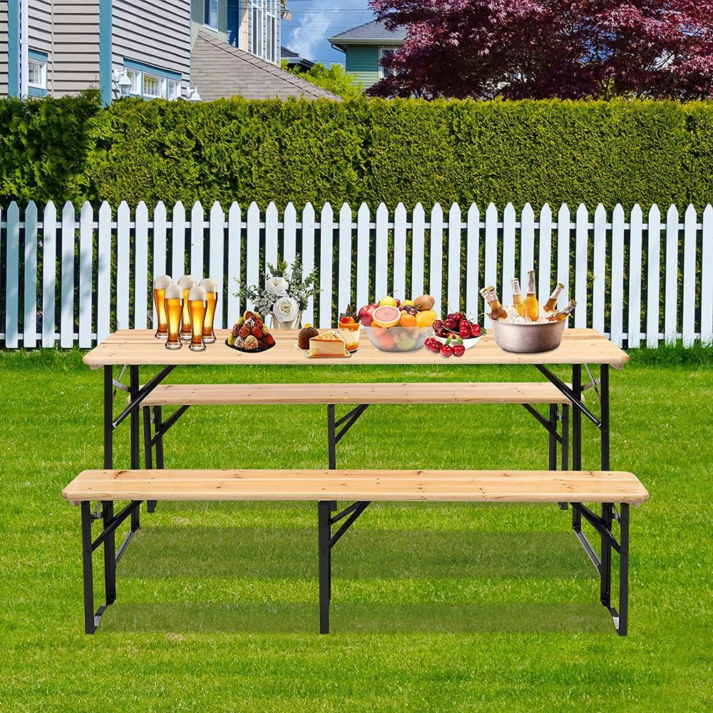 WEKIS Mesa de picnic plegable con tapa de madera para actividades al aire libre Conjunto de mesas de jardin