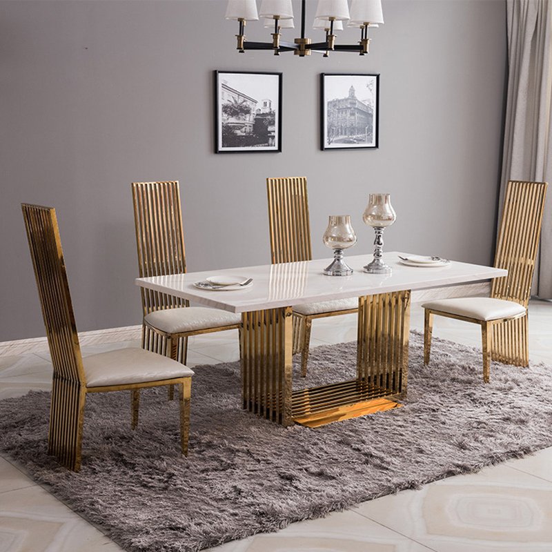 Modern stainless steel dinning table set luxury modern dining table for home marble dining table set villa apartment