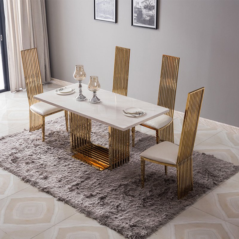 Modern stainless steel dinning table set luxury modern dining table for home marble dining table set villa apartment