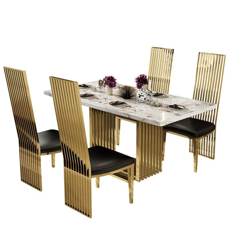 Modern stainless steel dinning table set luxury modern dining table for home marble dining table set villa apartment