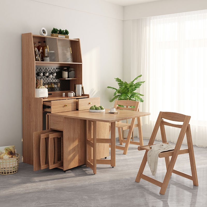 Wholesale direct sales folding wood dining table cabinet extendable with wheels kitchen island table against the wall