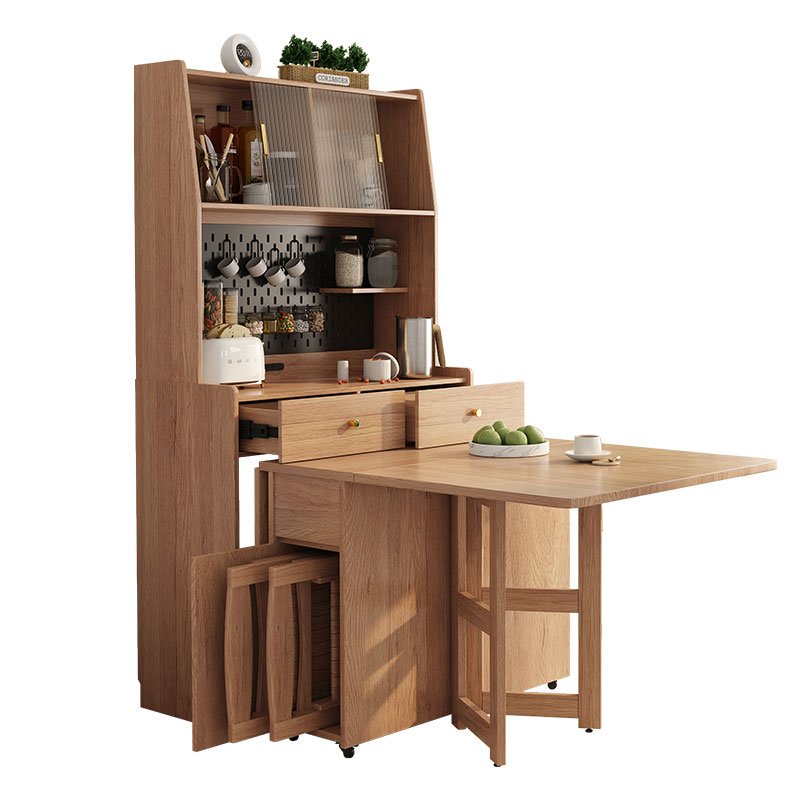 Wholesale direct sales folding wood dining table cabinet extendable with wheels kitchen island table against the wall