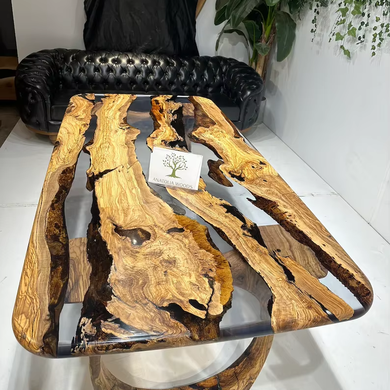 Live Edge Dining Table Epoxy Resin Table Top for Kitchen Coffee Tea Serving Furniture Home & Business