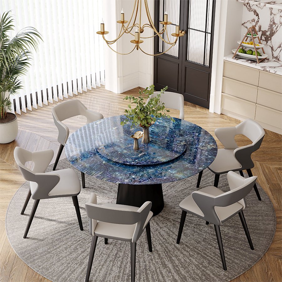 Luxury Modern Dining Room Lazy Susan Round Marble Metal Base Dining Table Set For 6