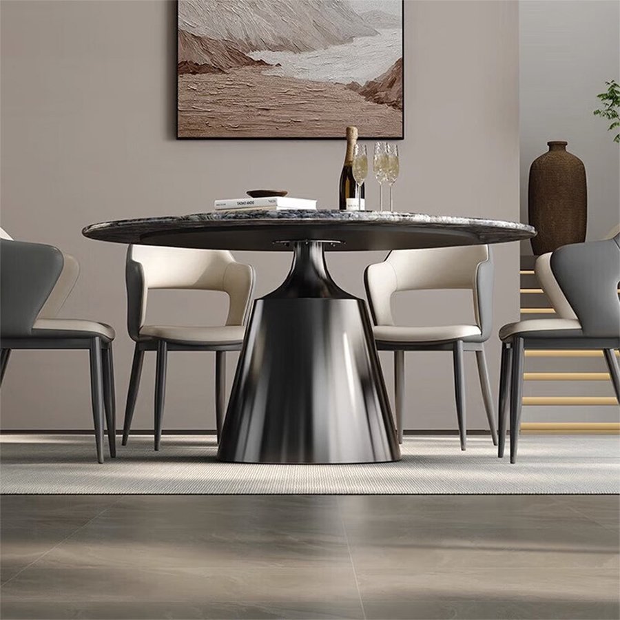 Luxury Modern Dining Room Lazy Susan Round Marble Metal Base Dining Table Set For 6