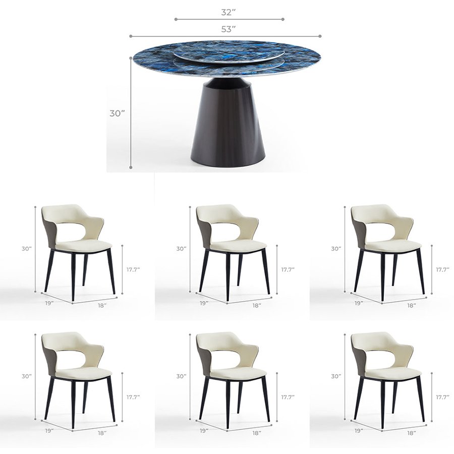 Luxury Modern Dining Room Lazy Susan Round Marble Metal Base Dining Table Set For 6