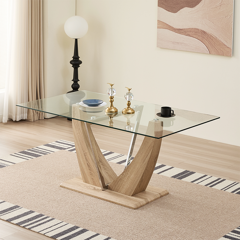 Nordic home furniture glass wood tables round dining room 6 chairs wooden table set