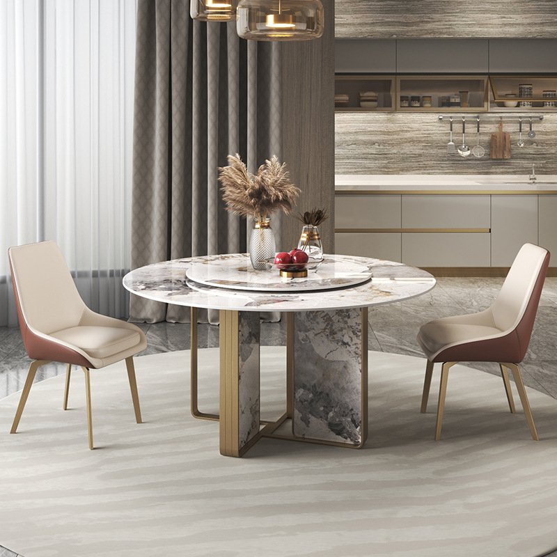 Italian Marble Dining Table Set Round Rotating Dining Table Luxury Modern Dining Table