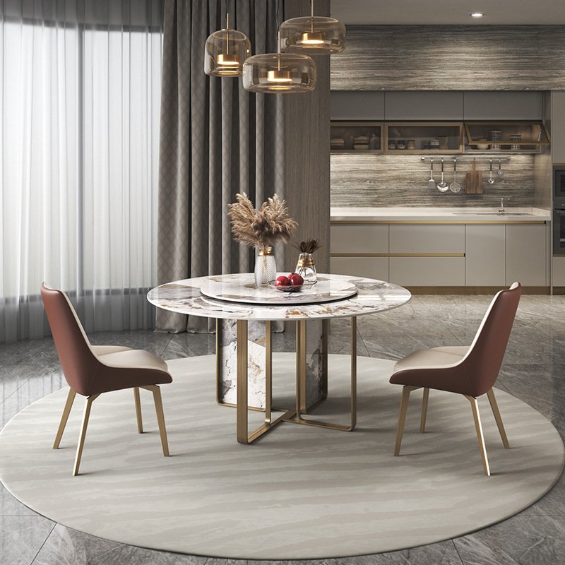 Italian Marble Dining Table Set Round Rotating Dining Table Luxury Modern Dining Table