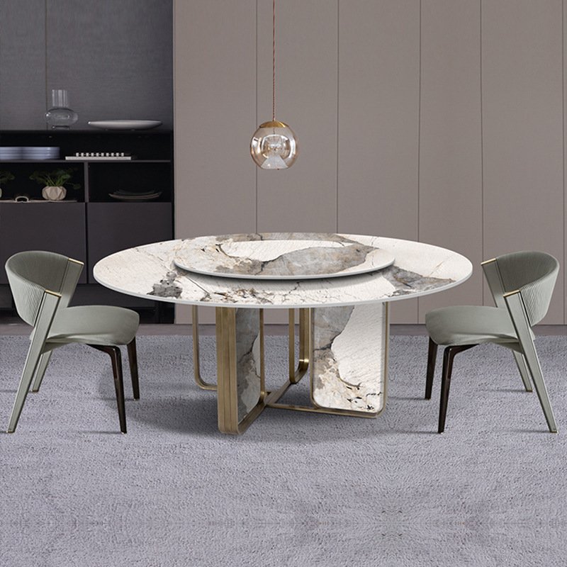 Italian Marble Dining Table Set Round Rotating Dining Table Luxury Modern Dining Table