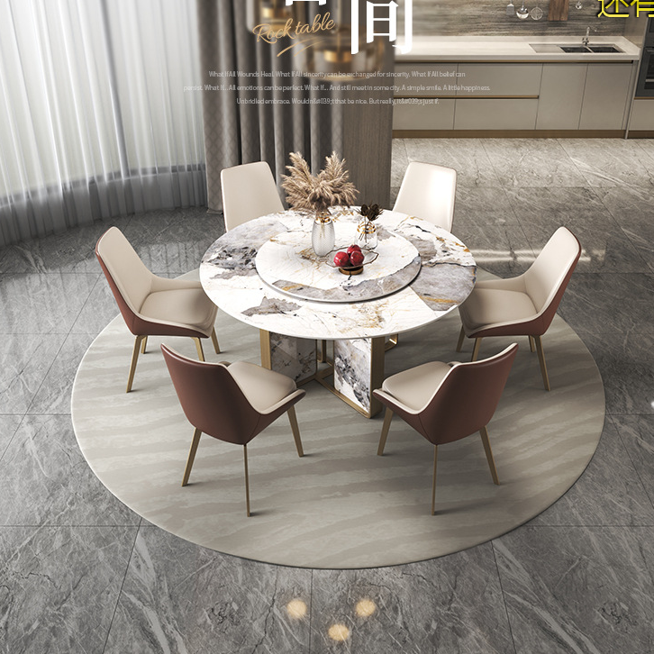 Italian Marble Dining Table Set Round Rotating Dining Table Luxury Modern Dining Table