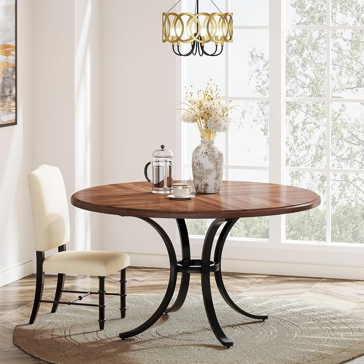 47 Inch Modern Kitchen Table Round Shaped Dining Table for 4-6 People