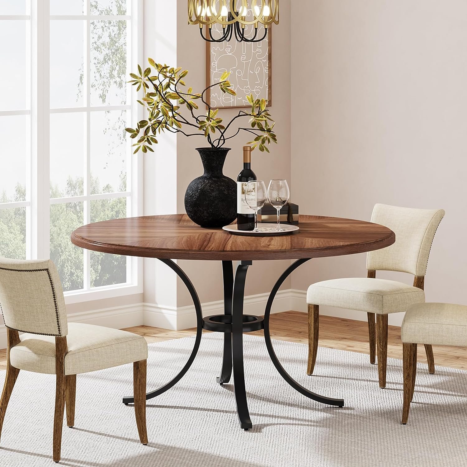 47 Inch Modern Kitchen Table Round Shaped Dining Table for 4-6 People