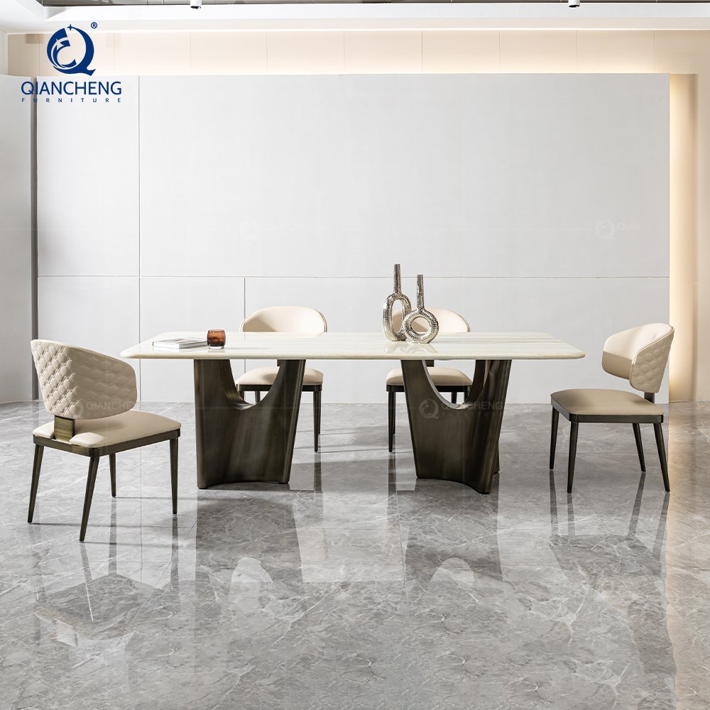 china foshan dining room furniture table set 6 8 seater luxury modern marble wood stainless steel high end dining table chair