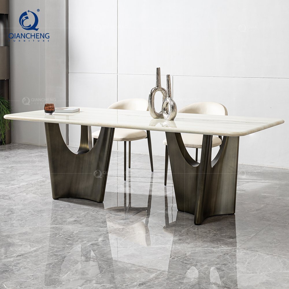 china foshan dining room furniture table set 6 8 seater luxury modern marble wood stainless steel high end dining table chair