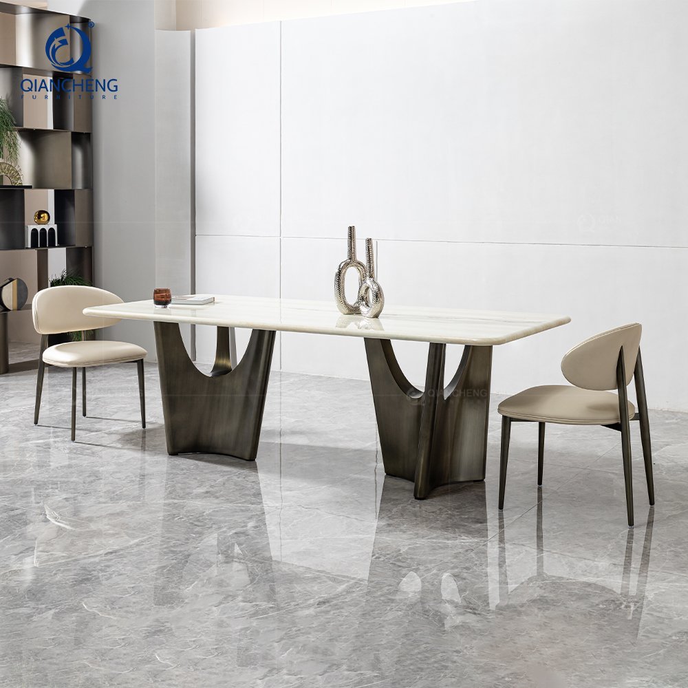 china foshan dining room furniture table set 6 8 seater luxury modern marble wood stainless steel high end dining table chair