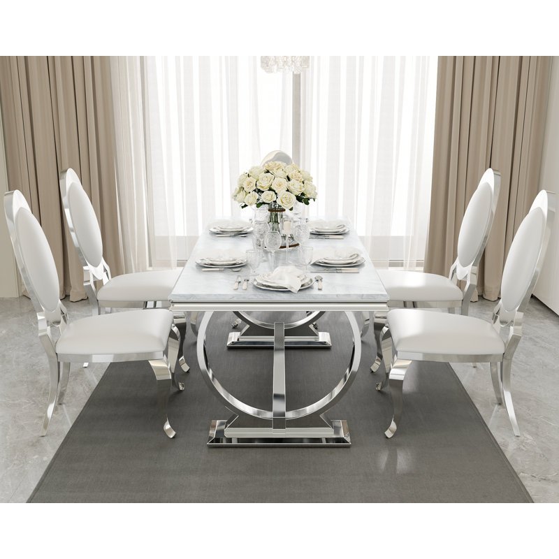 Luxury marble stainless steel dining table set dining room furniture wholesale