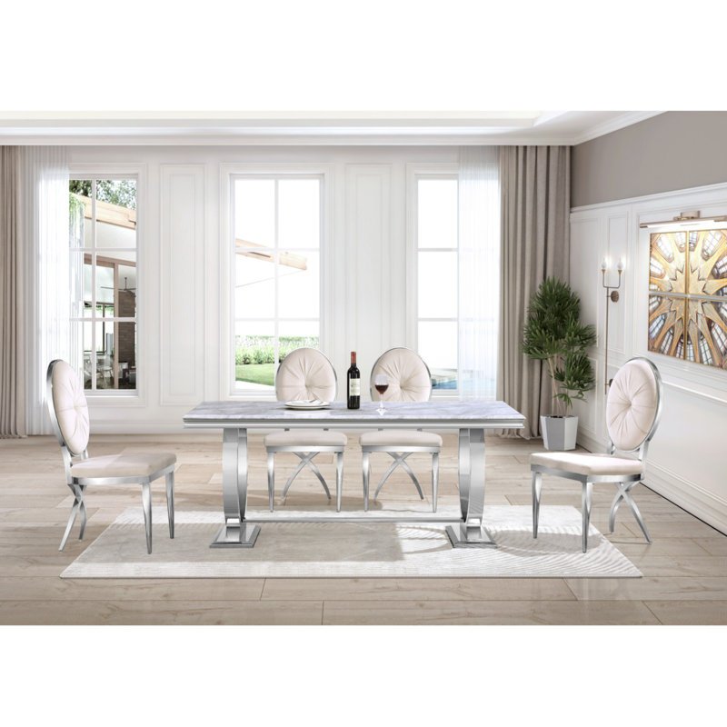 Luxury marble stainless steel dining table set dining room furniture wholesale