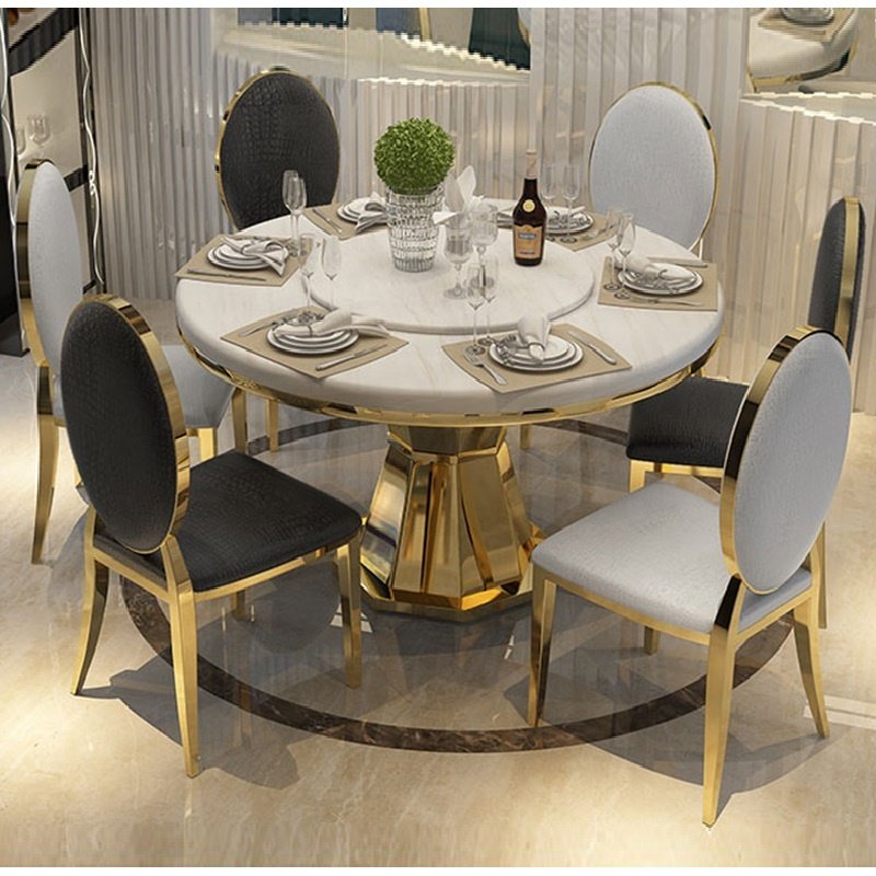 Hot selling round marble dinning table set Luxury 4 or 8 seater round dinning table chairs set