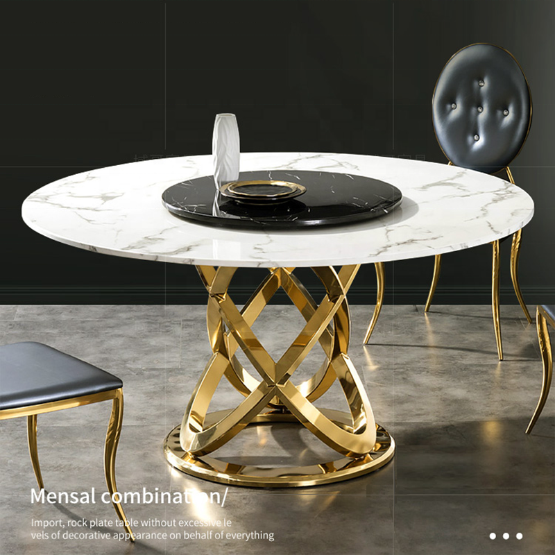 Hot selling round marble dinning table set Luxury 4 or 8 seater round dinning table chairs set