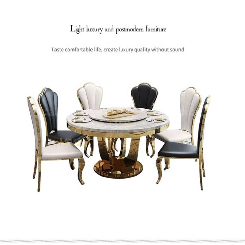 Hot selling round marble dinning table set Luxury 4 or 8 seater round dinning table chairs set