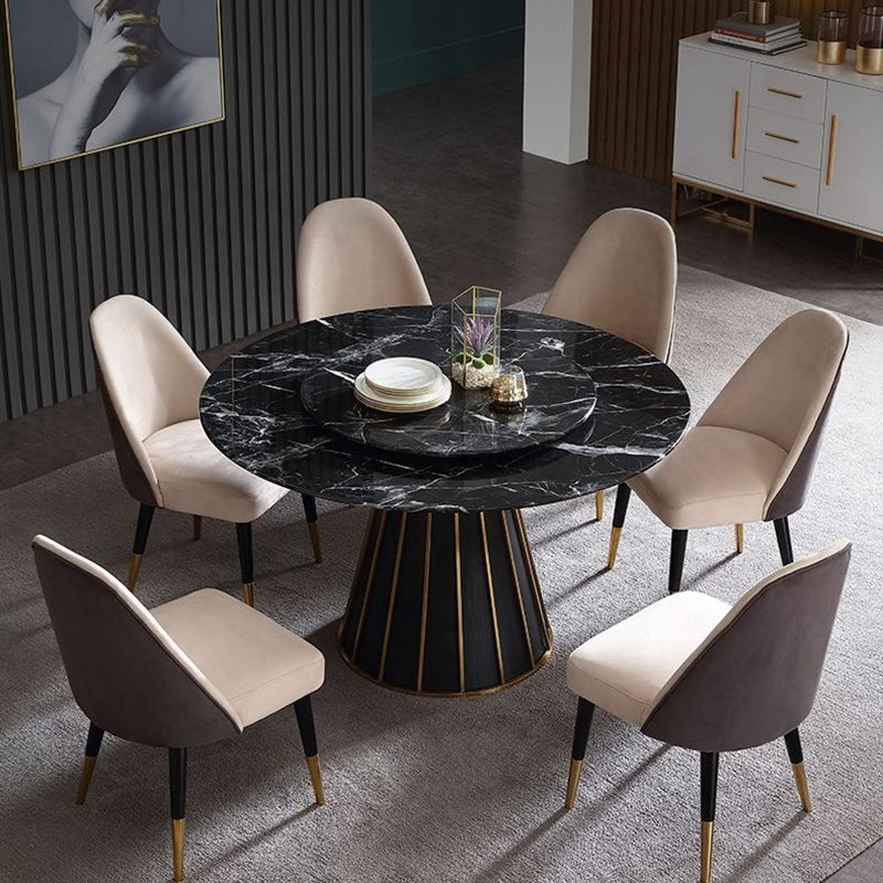 Hot selling round marble dinning table set Luxury 4 or 8 seater round dinning table chairs set