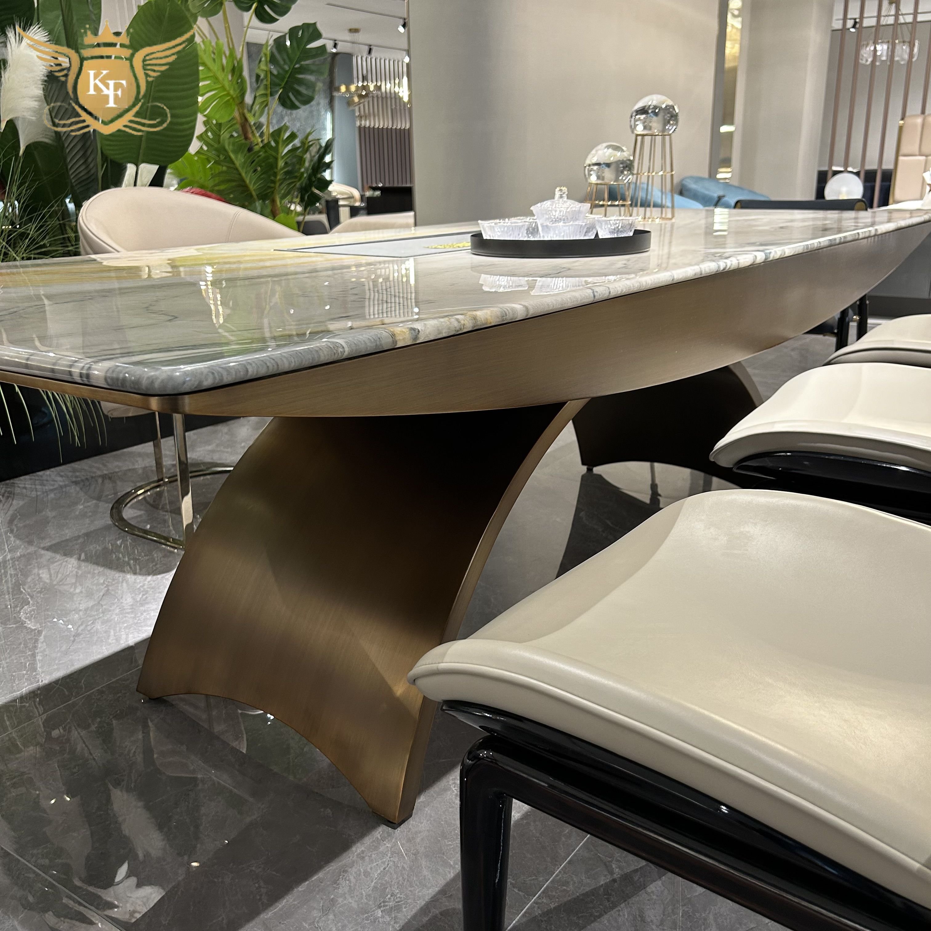 Golden Metal Base Dining Room Real Marble Table Italian Luxury Marble Top Dining Table