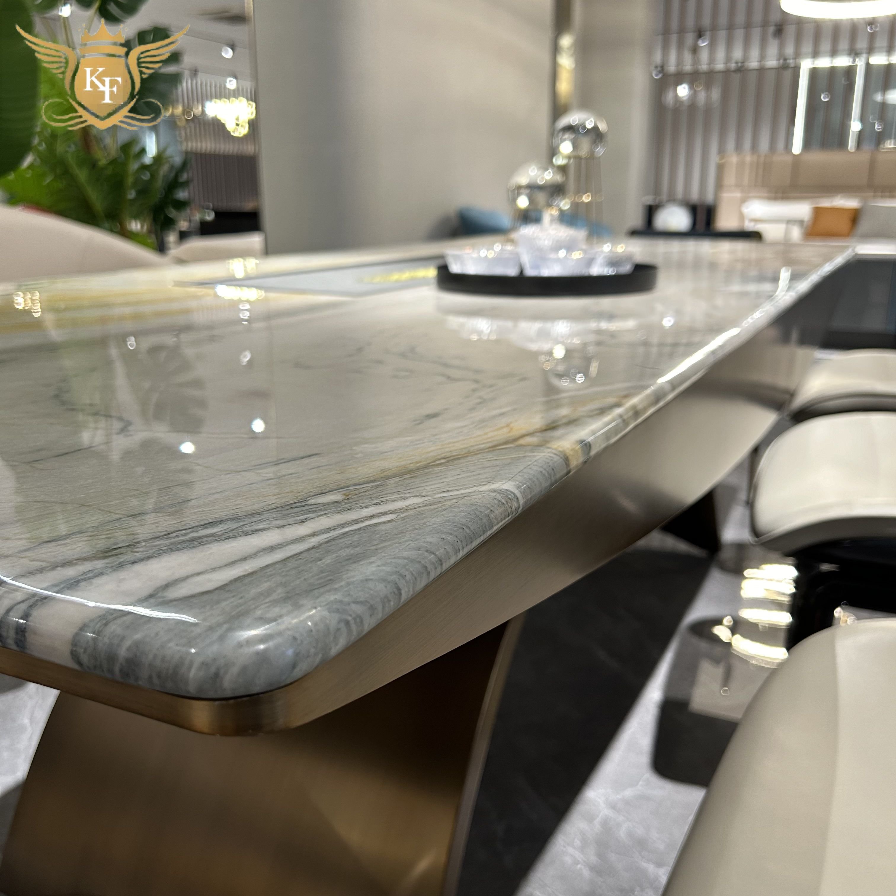 Golden Metal Base Dining Room Real Marble Table Italian Luxury Marble Top Dining Table