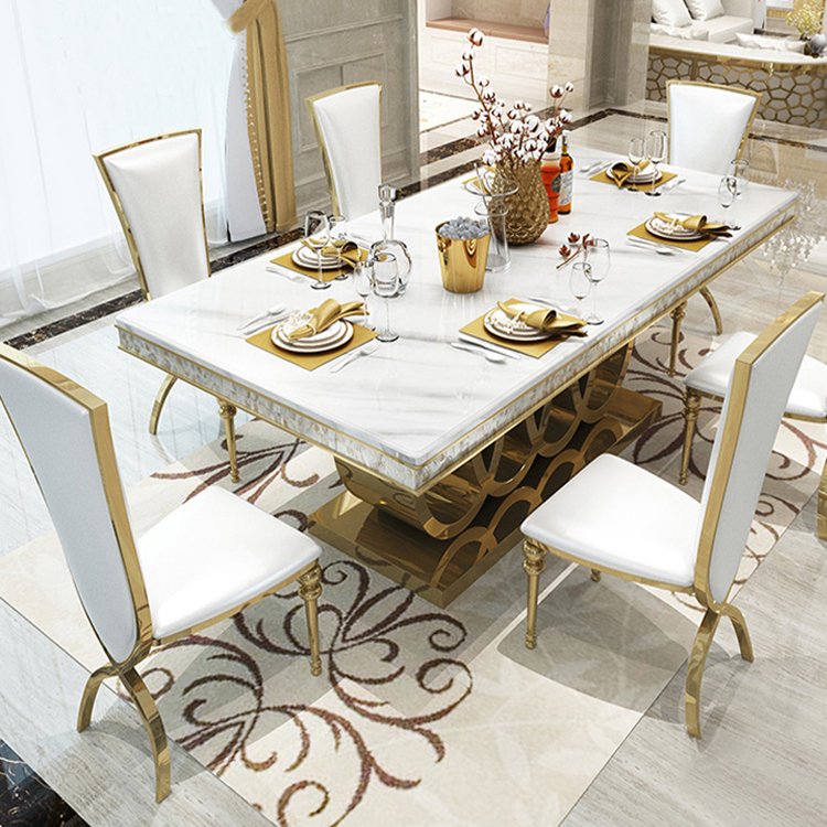 Big house dining room furniture gold metal marble top crystal Luxury design high end mirrored 10 seater dining table 240cm