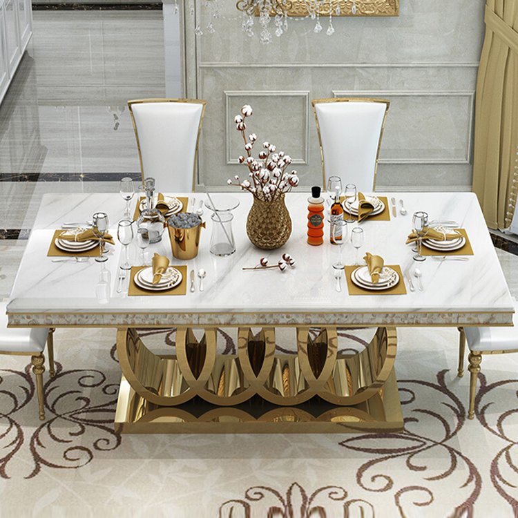 Big house dining room furniture gold metal marble top crystal Luxury design high end mirrored 10 seater dining table 240cm