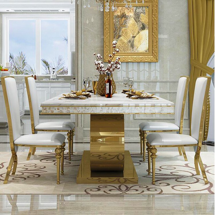Big house dining room furniture gold metal marble top crystal Luxury design high end mirrored 10 seater dining table 240cm