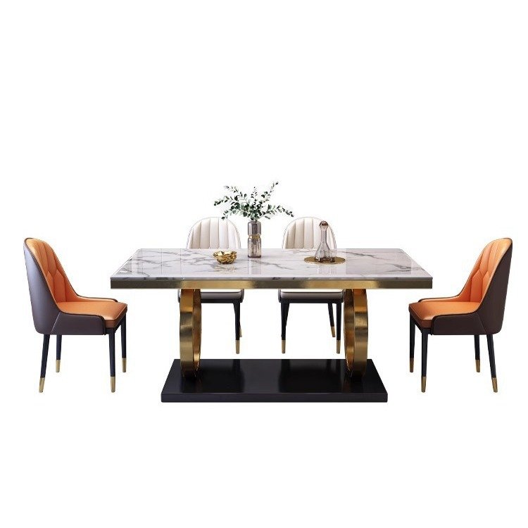 HANYEE Modern Nordic Rectangular Luxury Marble Dining Table Set with Chairs for Kitchen or Park Use on Sale!