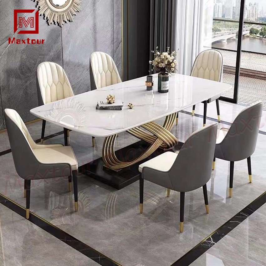 Luxury Rectangle Dining Table Set for Home Restaurant Hotel Hall Kitchen and Living Room Marble Table Furniture