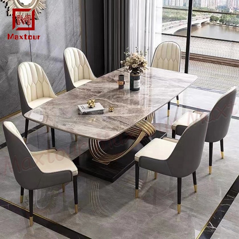 Luxury Rectangle Dining Table Set for Home Restaurant Hotel Hall Kitchen and Living Room Marble Table Furniture