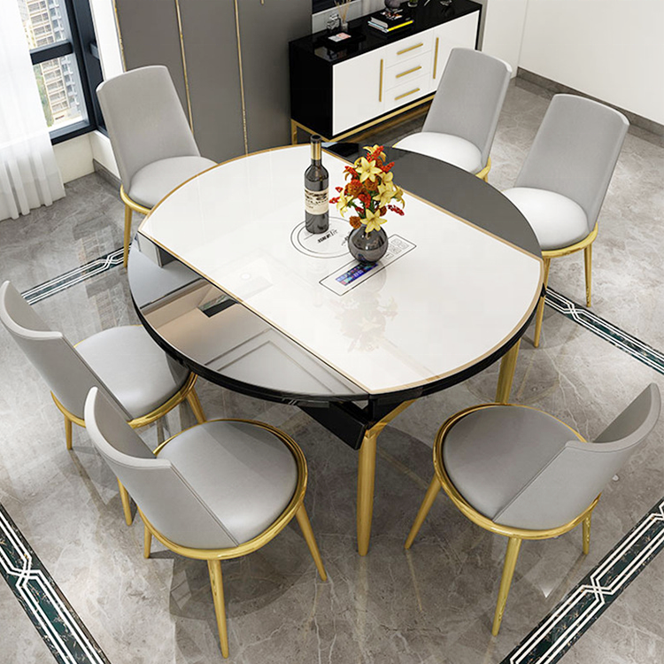 Modern home furniture chair and white marble top stainless steel frame round dining table