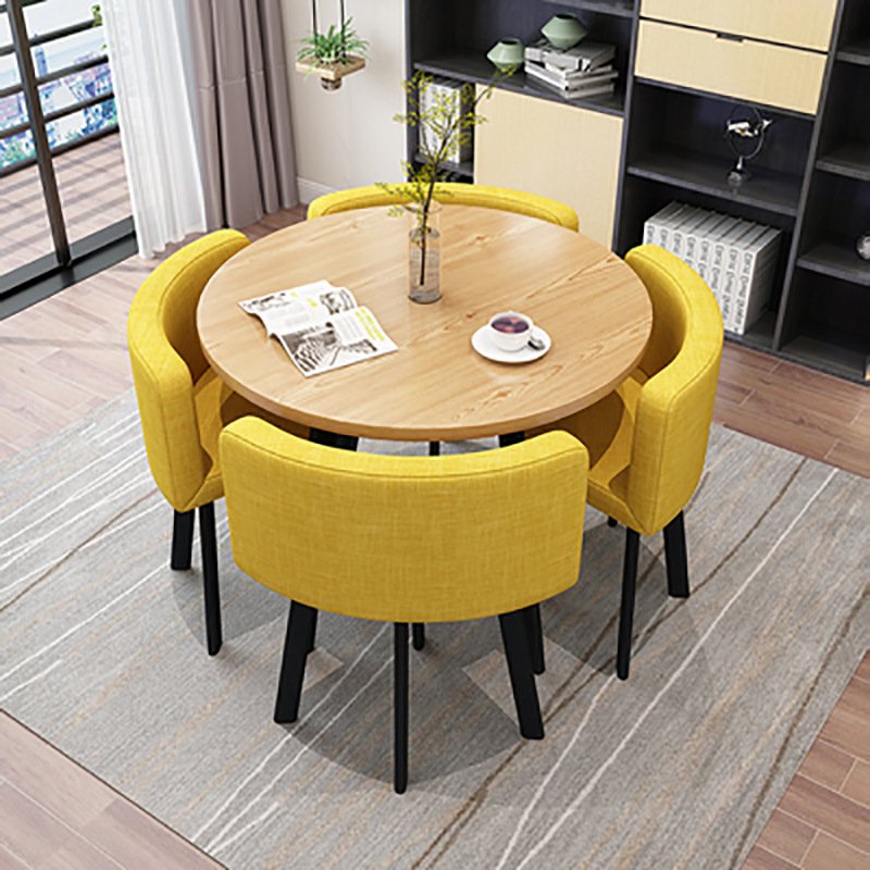 Wood Grain Round Shape Minimalist Dining Table Reception Restaurant Cafe Dining Room Furniture Wooden Dining Table for 4 Chairs