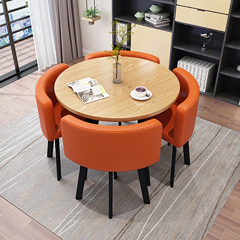 Wood Grain Round Shape Minimalist Dining Table Reception Restaurant Cafe Dining Room Furniture Wooden Dining Table for 4 Chairs