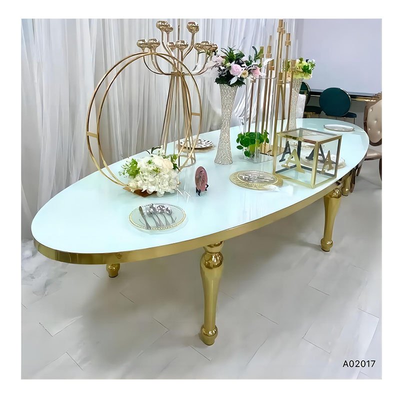 Modern Gold Stainless Steel Dining Table for Banquets Parties Weddings Hotel Furniture for Halls and Malls-Wholesale