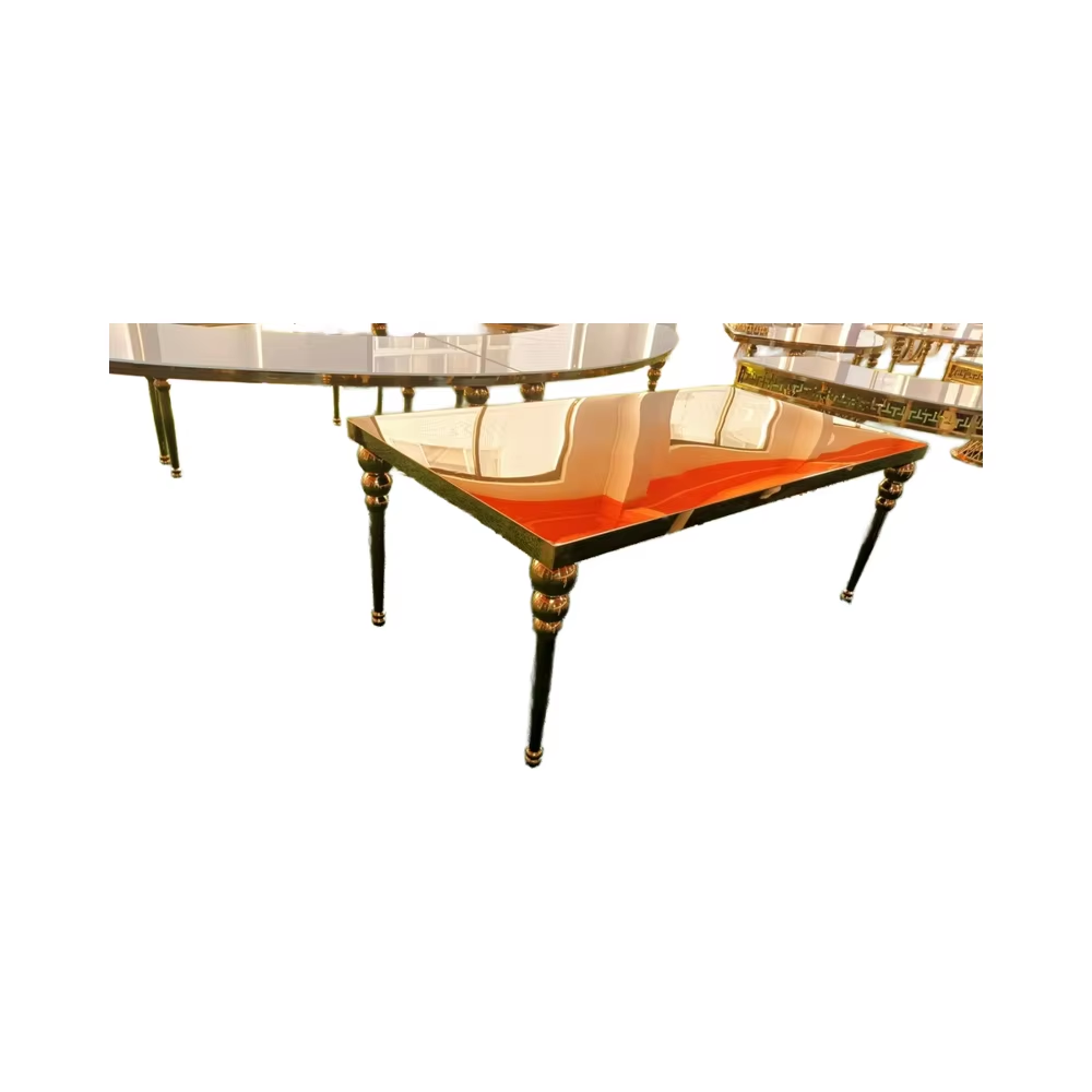 High Quality Gold Top Gold Stainless Steel Rectangle Modern Event Tables Weddings Parties Outdoor Use Hotel Furniture Glass