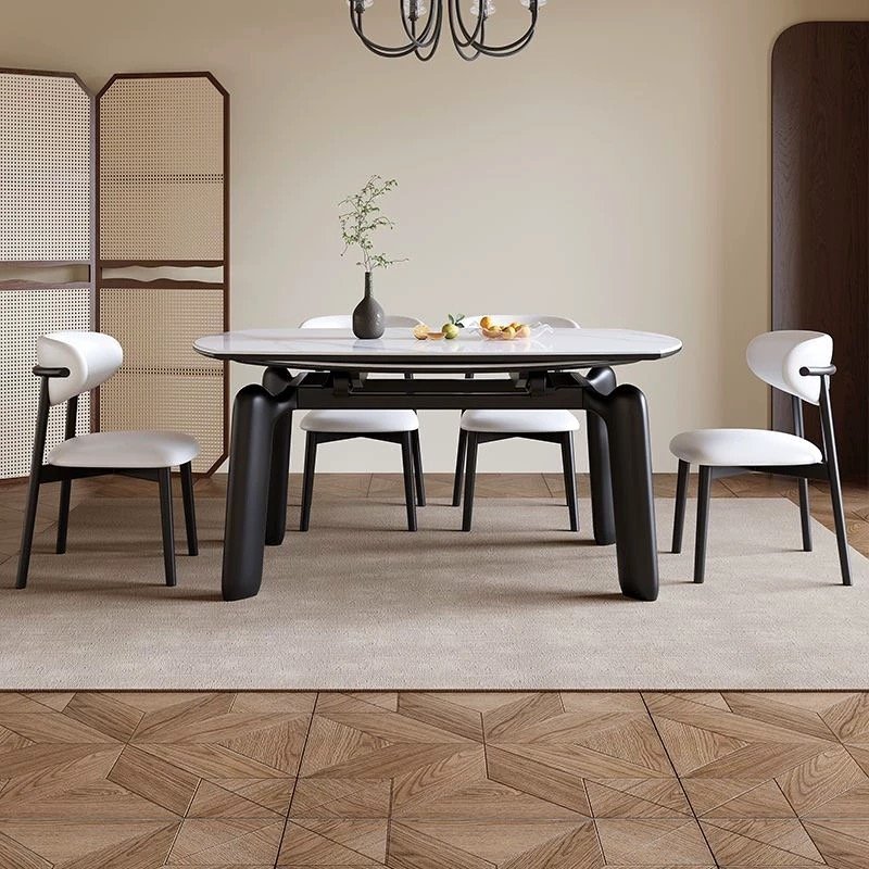 nordic luxury modern style telescopic foldable round marble solid wood dining table chair set 4 6 seater vintage furniture 2024