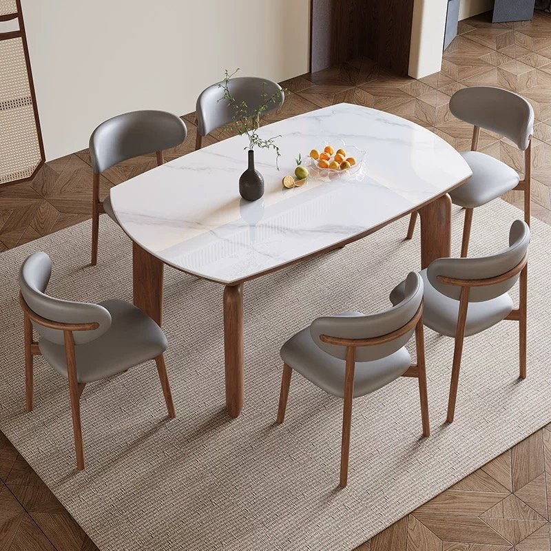 nordic luxury modern style telescopic foldable round marble solid wood dining table chair set 4 6 seater vintage furniture 2024