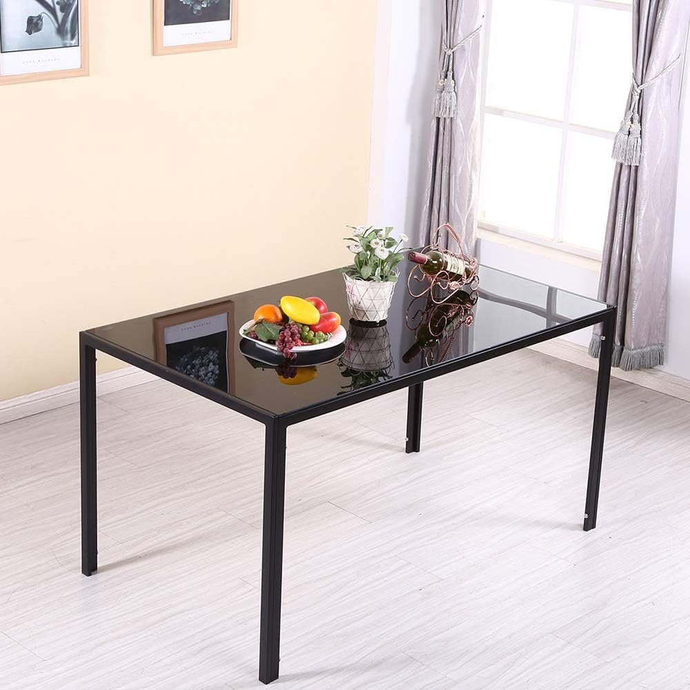 Modern Cheap 120cm Tempered Glass Top Rectangle Dining Tables And 4 PU Leather Chairs 4 Seater Dining Table Set
