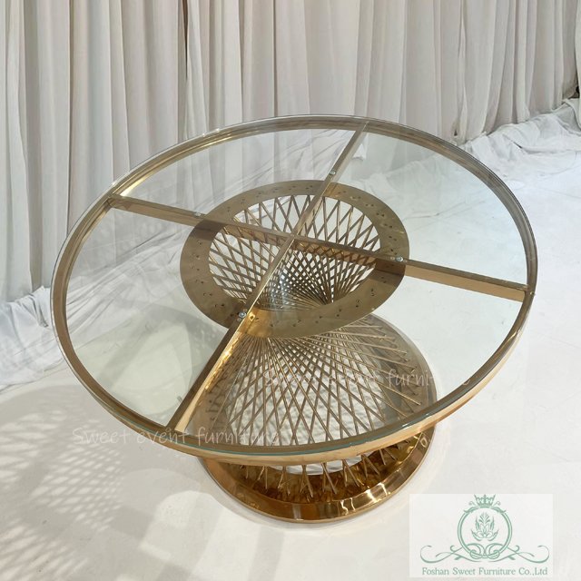 Luxury Decoration Modern Glass Round Cake Table Party Events Stainless Steel Gold Cake Table