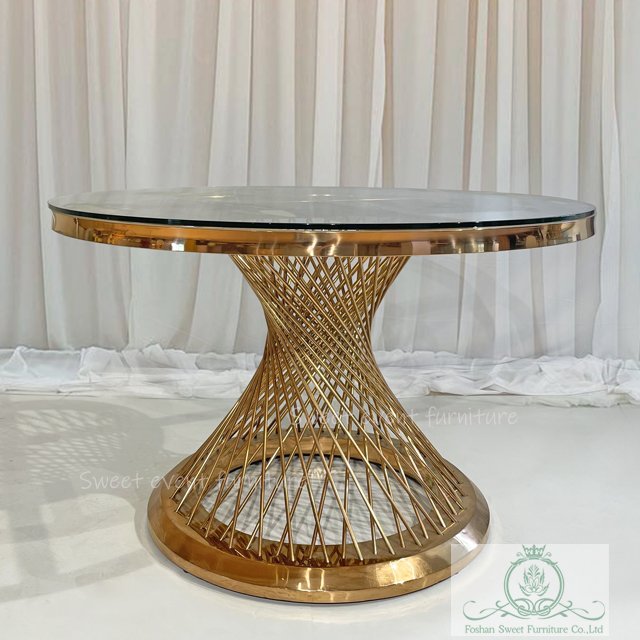 Luxury Decoration Modern Glass Round Cake Table Party Events Stainless Steel Gold Cake Table
