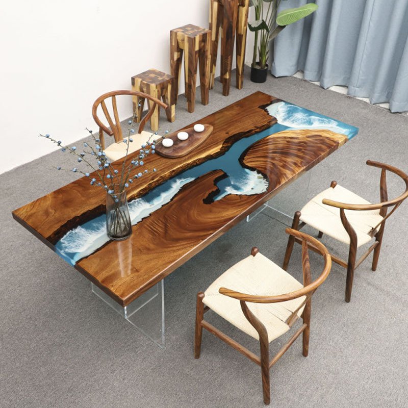 2024 Recommend Hot Sale Home Furniture Factory Direct Solid Walnut Wood Restaurant Kitchen Slab Dining epoxy resin Table