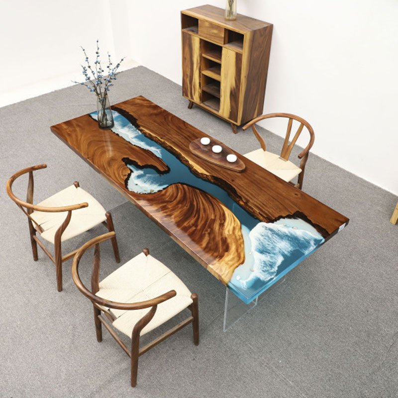 2024 Recommend Hot Sale Home Furniture Factory Direct Solid Walnut Wood Restaurant Kitchen Slab Dining epoxy resin Table