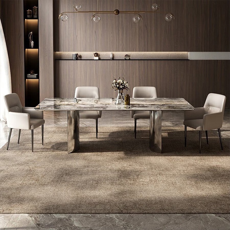 Modern Luxury Dining Room Furniture 6 Seat Rectangular Marble Dining Table