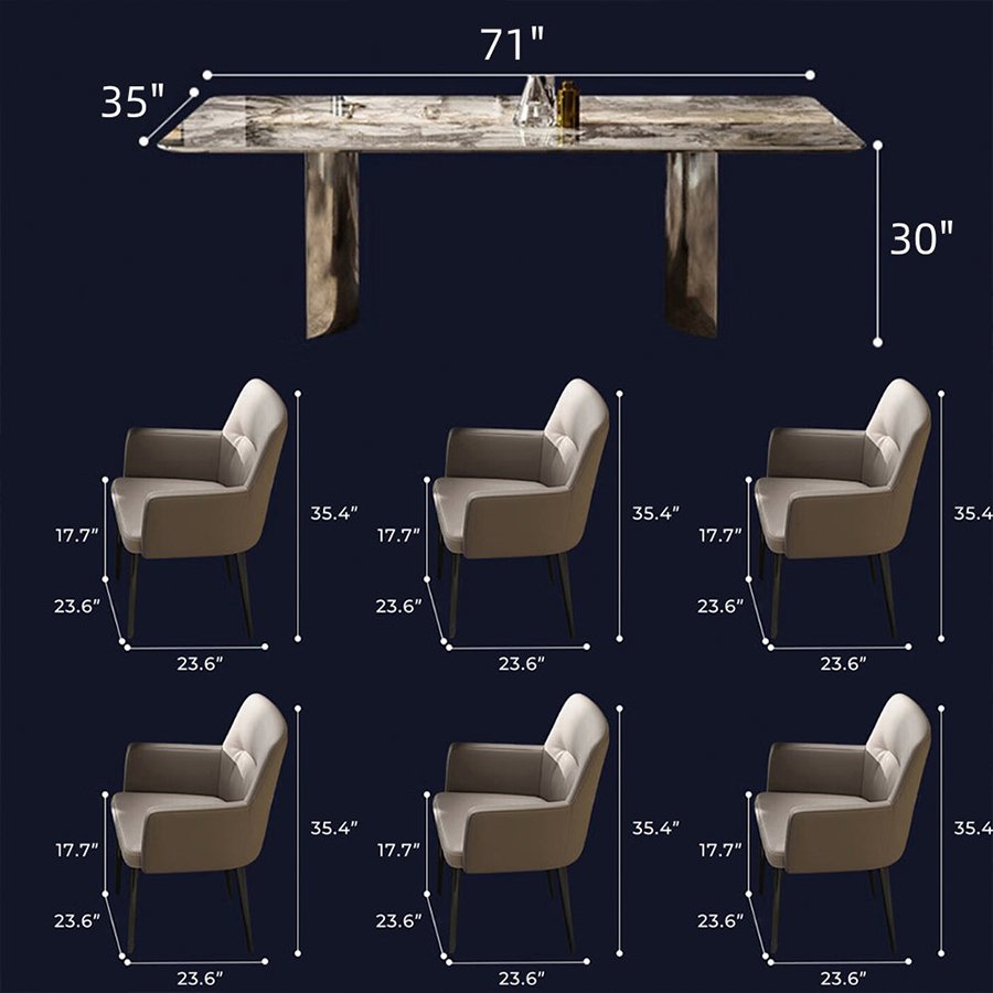 Modern Luxury Dining Room Furniture 6 Seat Rectangular Marble Dining Table