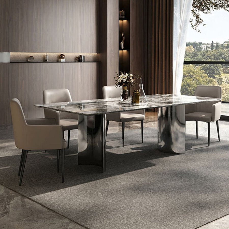 Modern Luxury Dining Room Furniture 6 Seat Rectangular Marble Dining Table