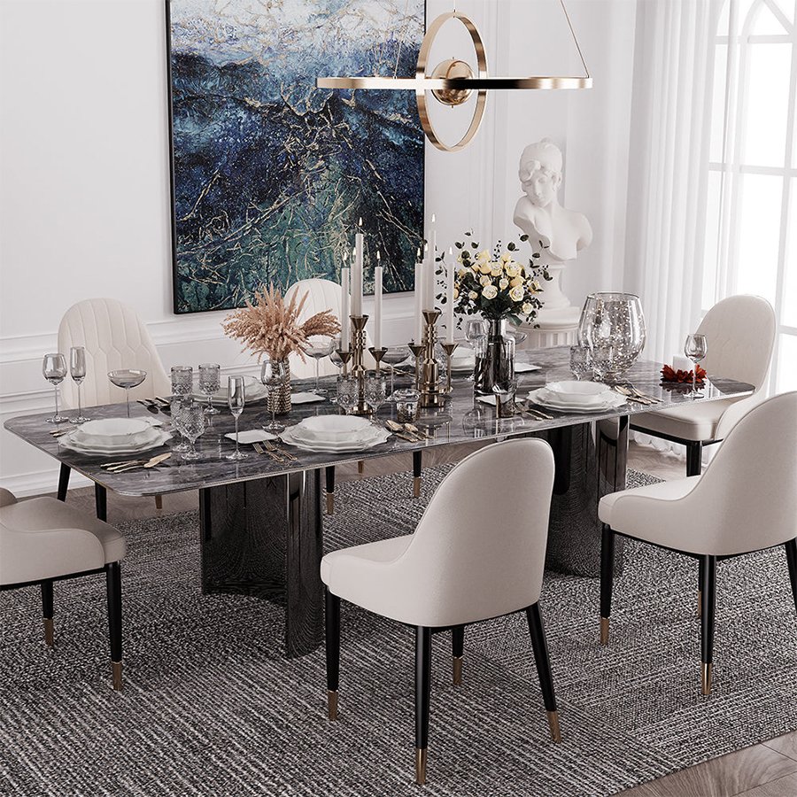Modern Luxury Dining Room Furniture 6 Seat Rectangular Marble Dining Table